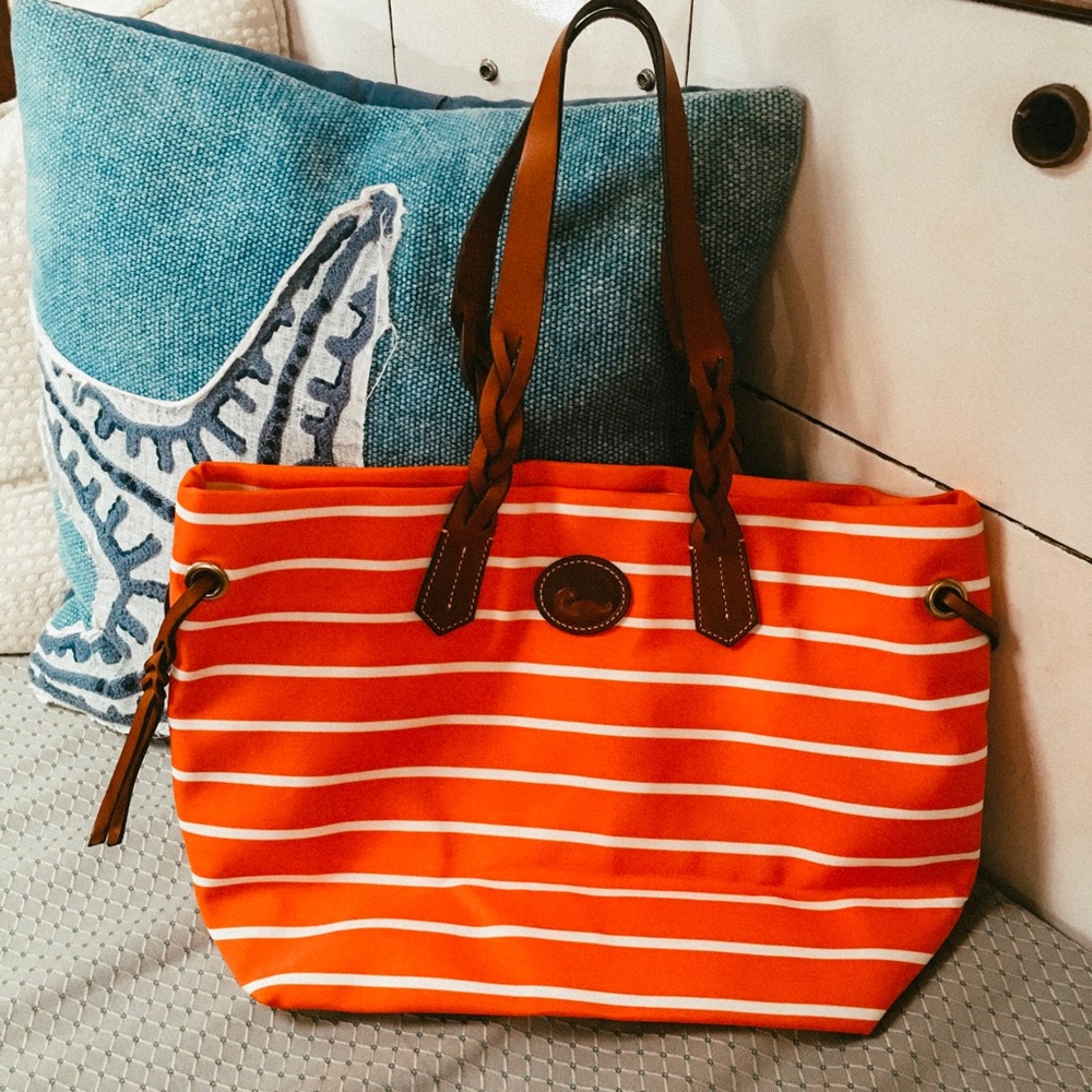 Dooney & Bourke Orange Striped Nylon Shopper Bag